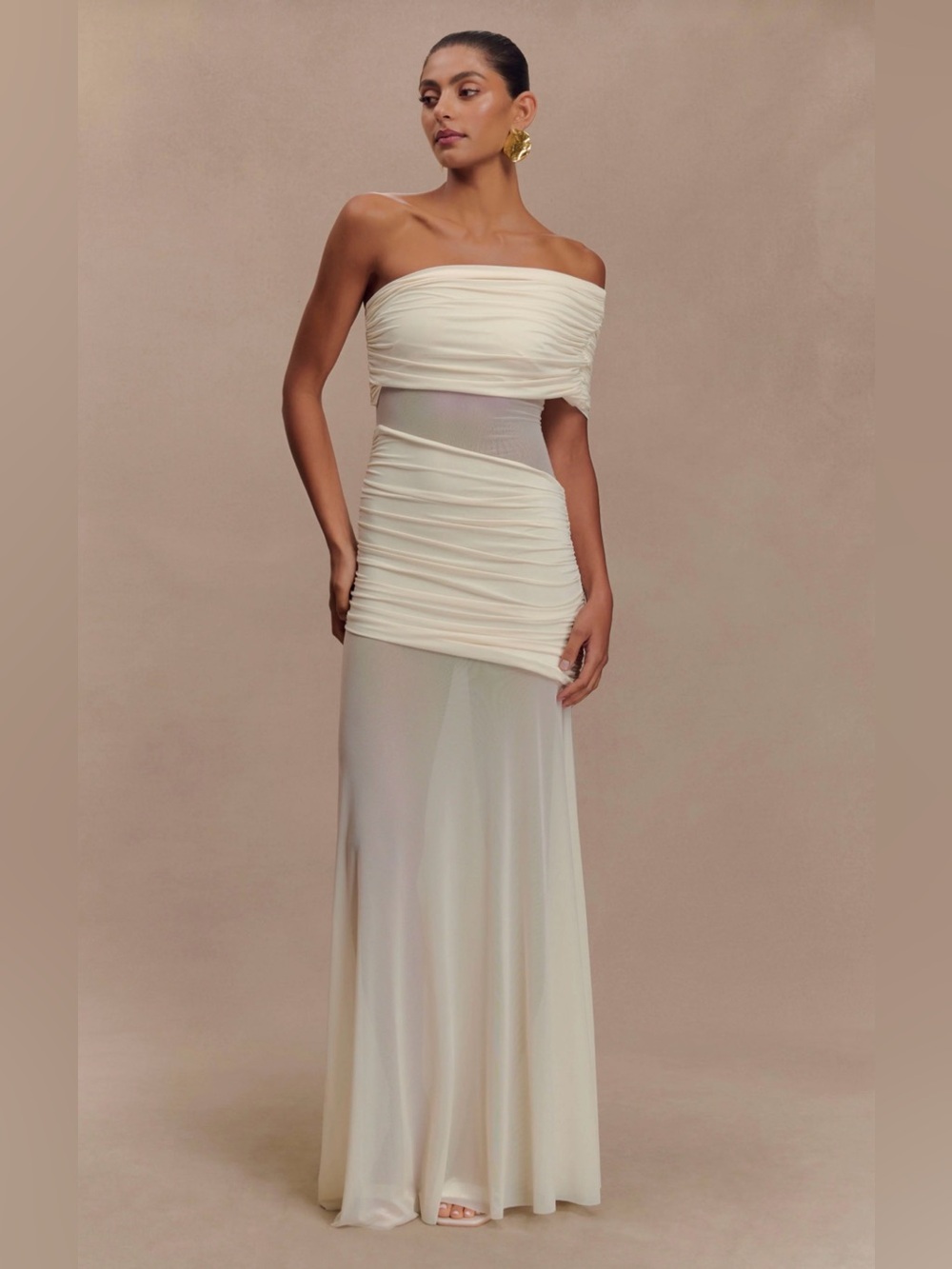 Dallas One Shoulder Mesh Maxi Dress - Ivory